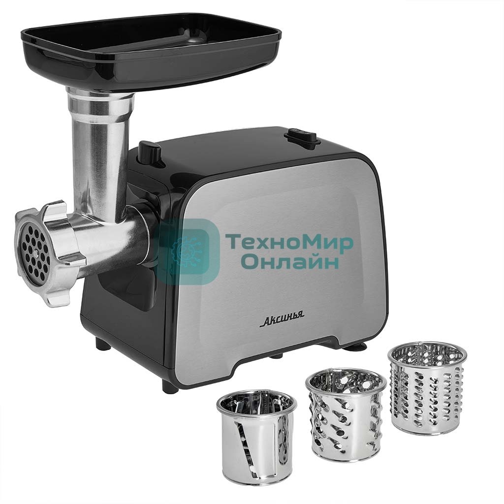 Мясорубка электрическая АКСИНЬЯ КС-2006С черный, 2300 Вт, 2.2 кг/мин, реверс, защита от перегрузки, металлический лоток, насадки - 6