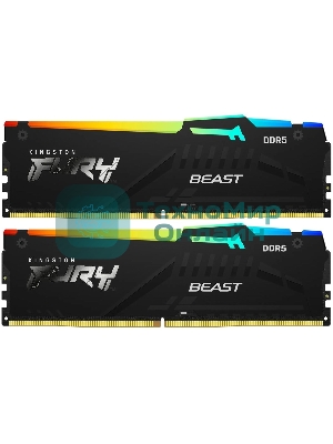 Оперативная память Kingston Fury BeastRGB, DDR5, 64GB (2x32GB), 5600 MHz, CL40, с радиатором, RGB, черный