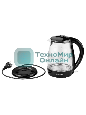 Чайник электрический Hyundai HYK-G2011 1.7 л, 2200 Вт, черный (корпус: стекло)