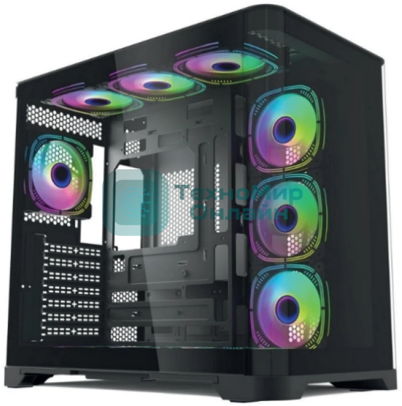 Компьютерный корпус Forza Forza FZ-G42B Seaview TG ATX Case, black, w/o psu, Curved Tempered glass front panel, 1x3,5