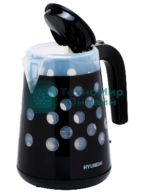 Чайник электрический Hyundai HYK-G2012 1.7 л, 2200 Вт, черный/прозрачный (корпус: пластик)