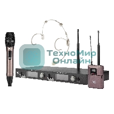 Радиосистема ITC T-521UV UHF двухканальная радиосистема с головным и ручным микрофонами, LCD дисплей, частотный диапазон 470-510 MHz.