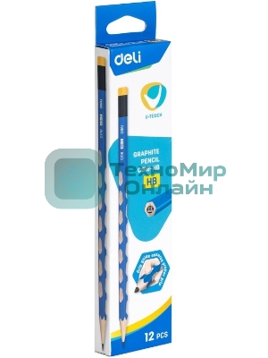 Карандаш чернографитный Deli EC016-HB U-Touch HB шестигранный синий (12шт) ластик
