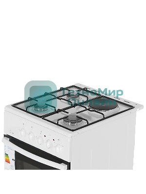 Плита комбинированная Flama RK 23-105 W белый, конфорок 4 шт, духовка 50 л, 50 см x 85 см x 60 см