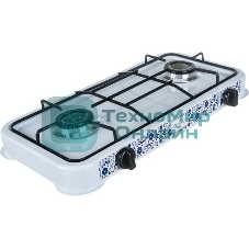 Плита настольная газовая Energy EN-002 белый, 6,4 кВт, газовая горелка, конфорки - 2, эмалированная сталь, поворотные переключатели