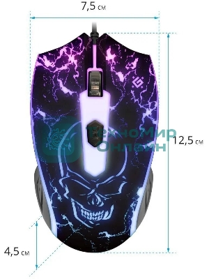 Мышь проводная Defender Overmatch GM-069 черный, 2400 dpi, USB, кнопки - 4