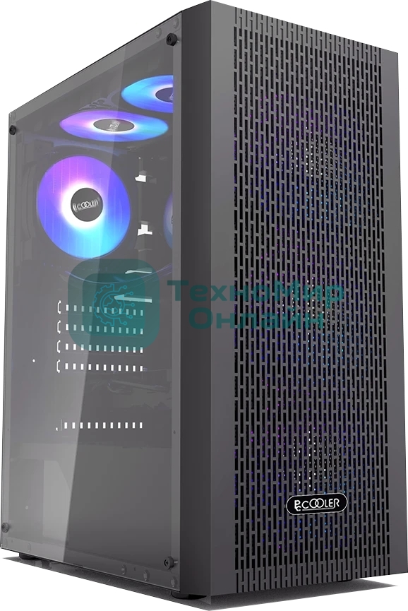 Корпус без блока питания PCCOOLER MA100 MESH BK, Mesh Mid Tower, черный, TG, 0.4 SPCC, 3x120мм ARGb ATX, mATX, mITX 160/310/180мм 2x2.5