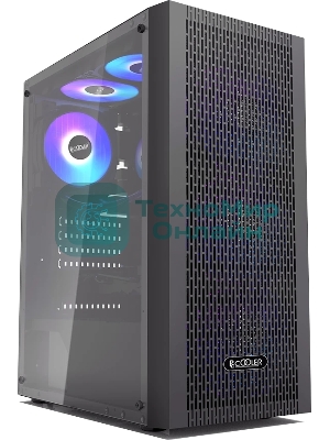 Корпус без блока питания PCCOOLER MA100 MESH BK, Mesh Mid Tower, черный, TG, 0.4 SPCC, 3x120мм ARGb ATX, mATX, mITX 160/310/180мм 2x2.5