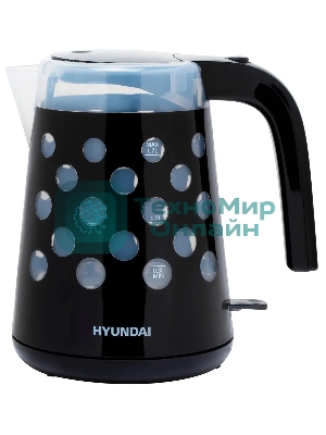 Чайник электрический Hyundai HYK-G2012 1.7 л, 2200 Вт, черный/прозрачный (корпус: пластик)