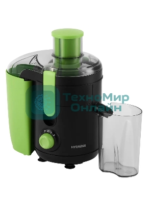 Соковыжималка Hyundai HY-JE1625 чёрный/зелёный, центробежная, 500 Вт, 400 мл, механическое
