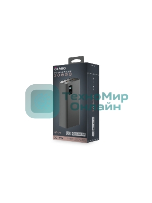 Портативный аккумулятор OLMIO QR-30, 30000mAh, 22.5W, QuickCharge3.0/PowerDelivery, LCD, серый