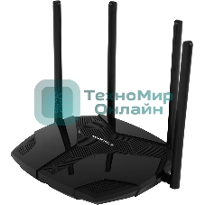 Роутер Mercusys MR70X AX1800 Dual-Band WiFi 6 Router, 574 Mbps at 2.4 GHz + 1201 Mbps at 5 GHz,4× Fixed External Antennas, 3× Gigabit LAN Ports, 1× Gigabit WAN Port, 1024-QAM, OFDMA, Router/Access Point Mode, MU-MIMO, WPA3, TWT, BSS Color