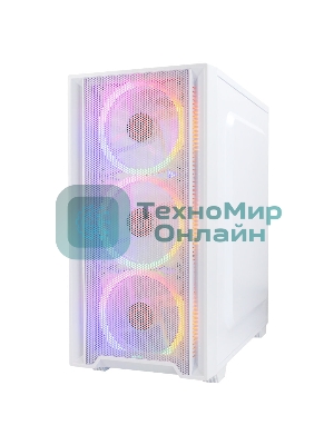 Корпус Ginzzu CL640 mATX FAN 4*12FRGb передняя панель Сетка Белый