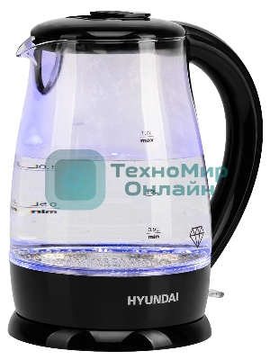 Чайник электрический Hyundai HYK-G2011 1.7 л, 2200 Вт, черный (корпус: стекло)