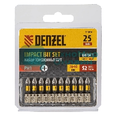 Набор бит торсионных Denzel PH1x25 мм, лазерная обработка шлица, сталь S2, 10 шт.