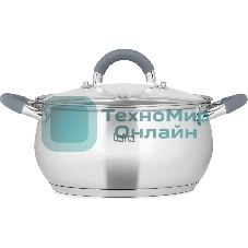 Кастрюля LARA LR02-481 BELL 18x10,5 см, 2,6 л, нержавеющая сталь, индукционное дно, силиконовая ручка, стеклянная крышка