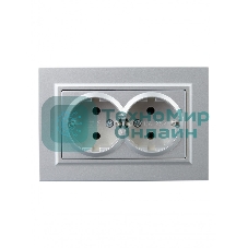 Розетка 2-местная IEK BRITE РС12-3-БрА с заземлением, без защитных шторок, 16А в сборе, алюминий