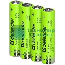 Батарейка алкалиновая Defender LR03-4S ААА, шринк, 4 шт., EcoLine