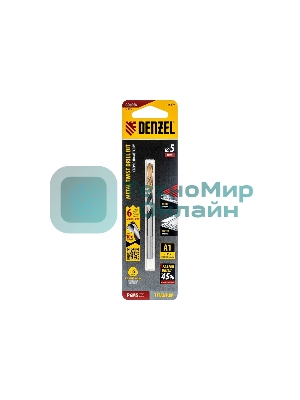 Сверло спиральное по металлу Denzel 5 x 86мм, Р6М5, Golden Tip, многогранная заточка