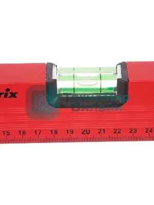 Уровень Matrix алюминиевый, 400 мм, 3 глазка, красный, линейка