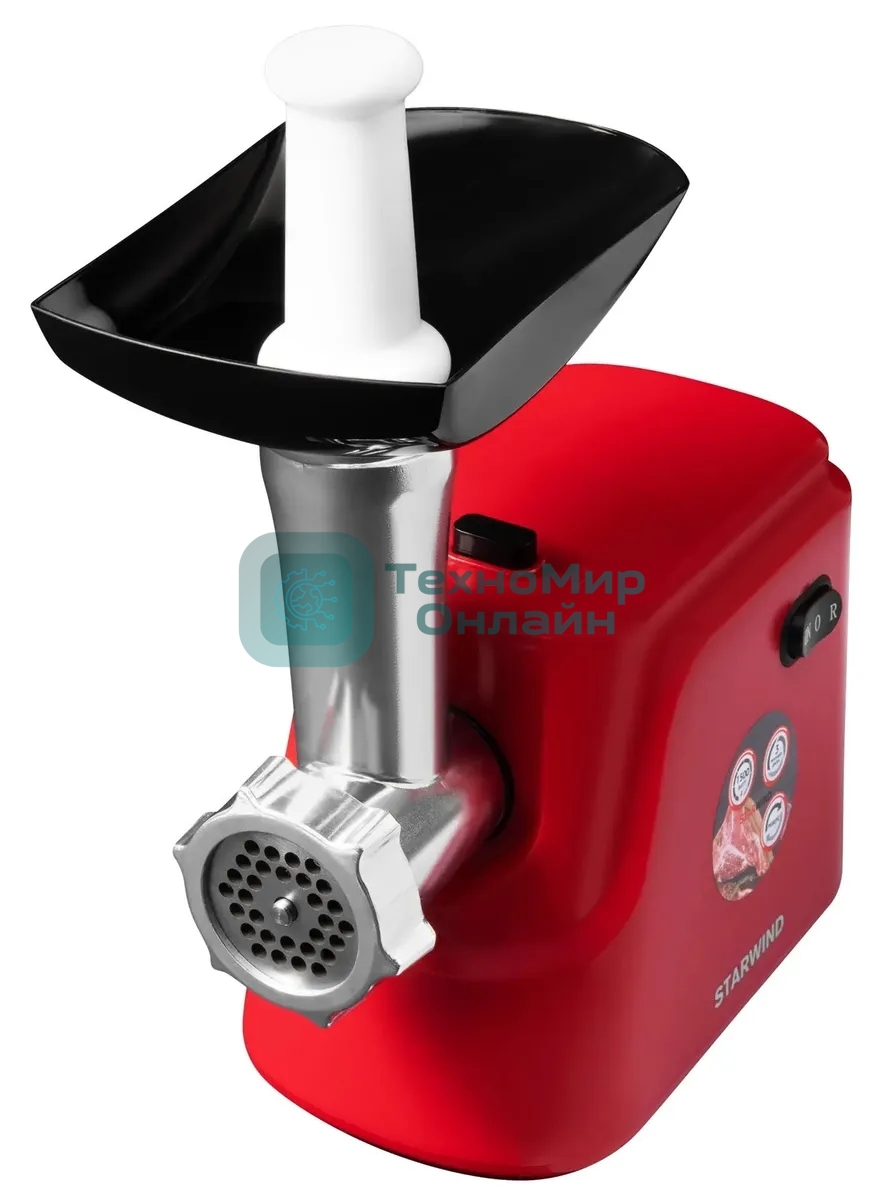 Мясорубка электрическая Starwind SMG3225 красный, 1500 Вт, 2.0 кг/мин, реверс, защита от перегрузки, насадки - 8