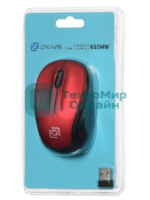 Мышь беспроводная Oklick 665MW черный/красный, 1000 dpi, радиоканал, USB, кнопки - 3
