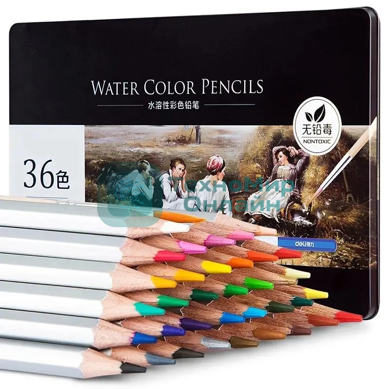 Карандаши цветные Deli Nuevo 6522, липа, 36 цветов, коробка металлическая