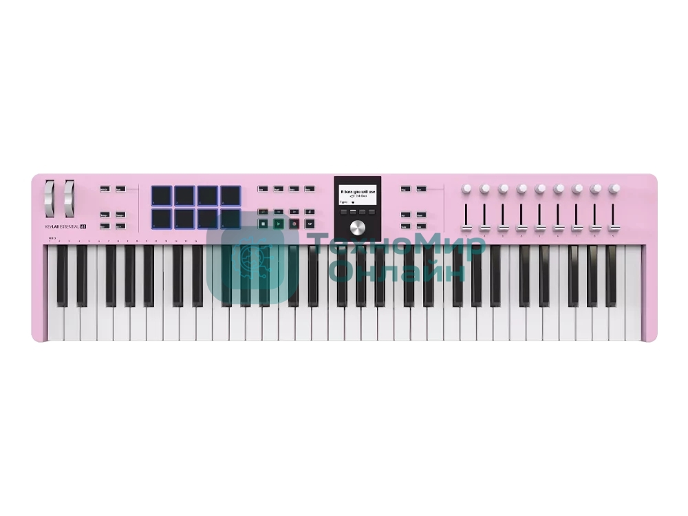 Клавиатура MIDI 231535 Arturia KeyLab Essential 61 mk3 Rose Quartz 61 клавиша, LCD дисплей, 9 энкодеров, 8 пэдов, 9 фейдеров, 12 кнопок управления, колеса высоты тона и модуляции, 1/4