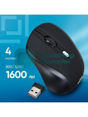Мышь беспроводная Oklick 415MW черный, 1600 dpi, радиоканал, USB, кнопки - 4