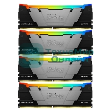 Оперативная память Kingston Fury Renegade, DDR4, 64GB (4x16GB), 3600MHz, CL16, DIMM, с радиатором, RGB, серебристый/черный