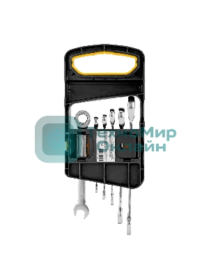 Набор ключей комбинированных трещоточных Denzel 6-17 мм, 6 шт., CrV, матовый хром