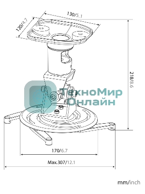 Кронштейн для проектора Cactus CS-VM-PR01-AL серебристый макс.10кг настенный и потолочный поворот и наклон