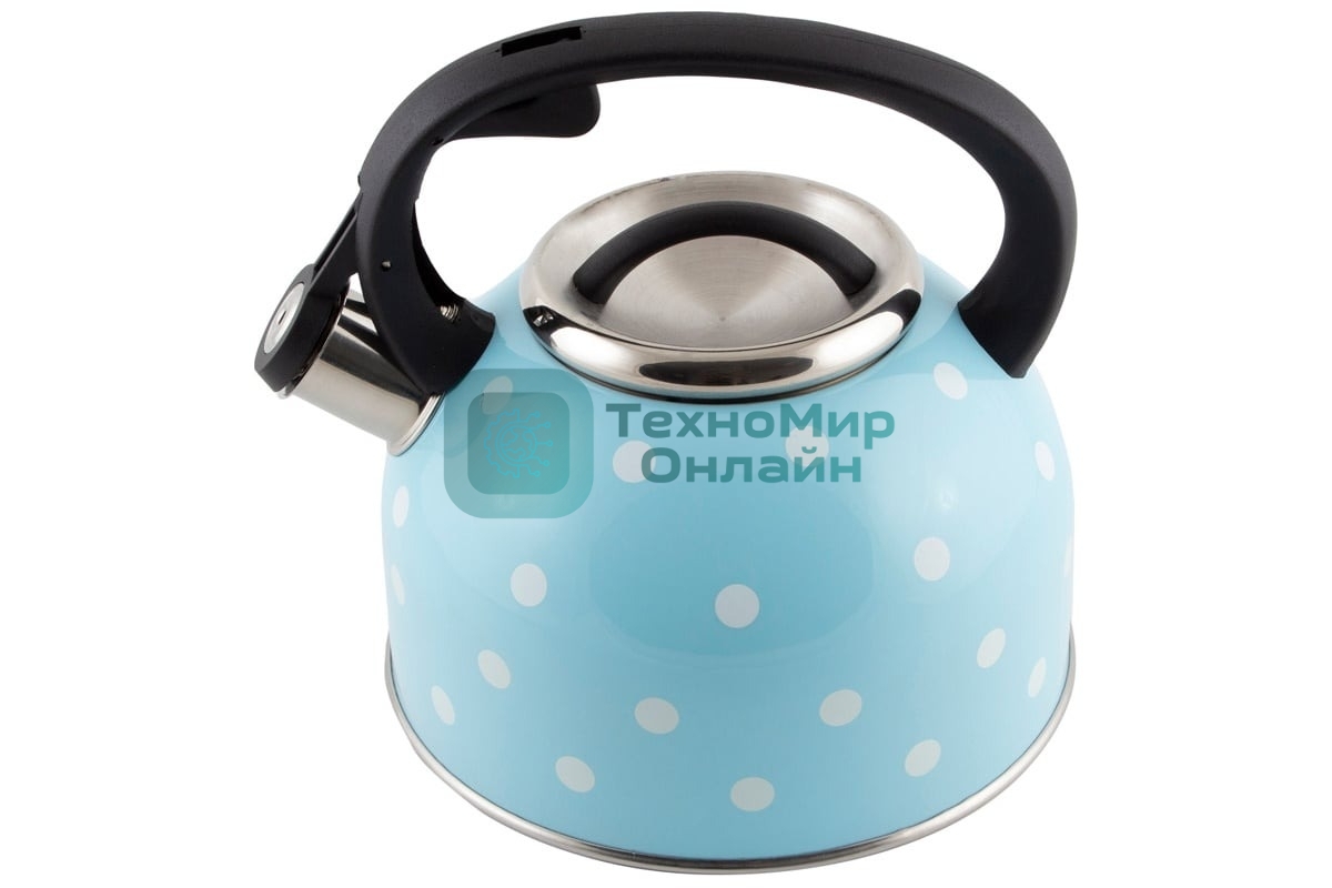 Чайник для плиты со свистком MALLONY Maestria 2,5 л, голубой в белый горошек, из нержавеющей стали