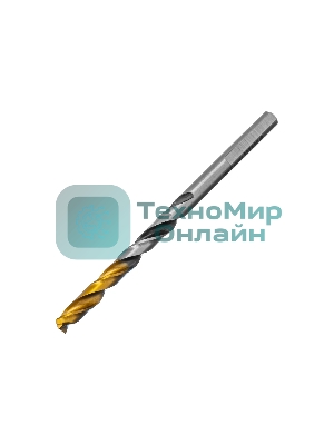 Сверло спиральное по металлу Denzel 5 x 86мм, Р6М5, Golden Tip, многогранная заточка