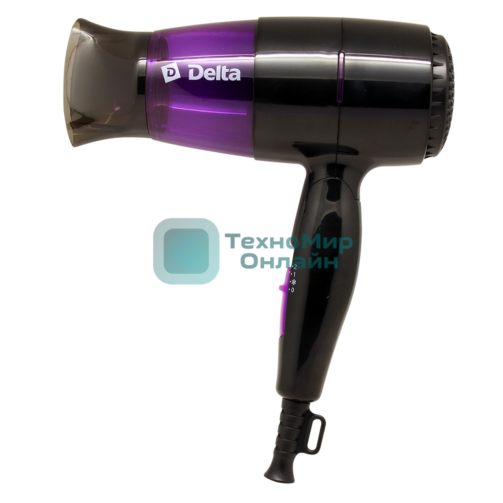 Фен Delta DL-0907 черный/фиолетовый, 1400 Вт, компактный