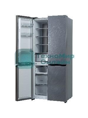 Холодильник Бирюса CD 496 TCG текстурированное серое стекло трехкамерный 334/162л морозилка снизу, NoFrost, Side by Side