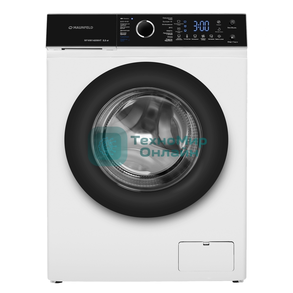 Стиральная машина c инвертором и паром Maunfeld MFWM148IWHT белый, загрузка фронтальная 8 кг, 1400 об/мин, класс: A+++