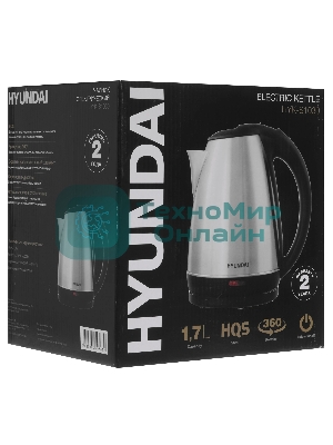 Чайник электрический Hyundai HYK-S1030 1.7 л, 2200 Вт, серебристый матовый/черный (корпус: металл)