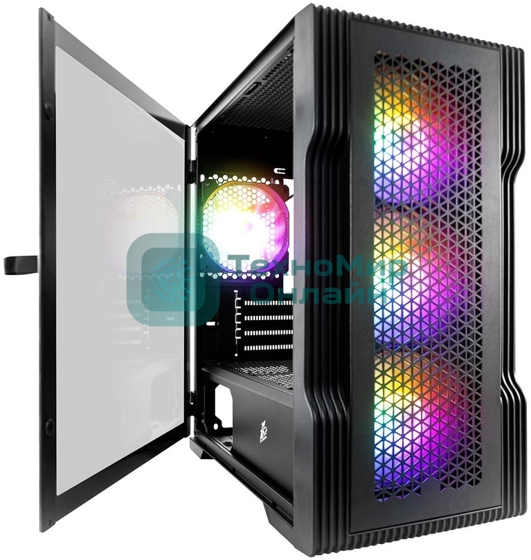 Компьютерный корпус 1STPLAYER TRILOBITE T3 черный mATX, TG 4x 120мм LED fans inc. T3-BK-4F1