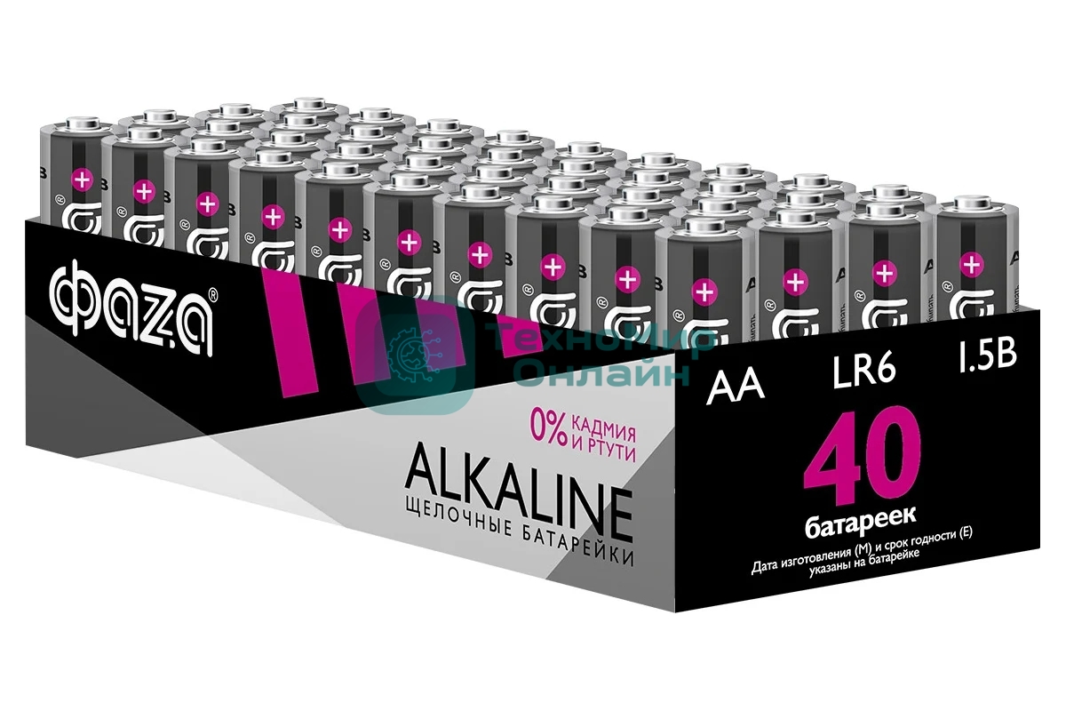 Элемент питания щелочной LR6 Alkaline Pack-40 (уп.40шт) ФАZА 5023017, 1.5 В