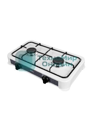 Плита настольная газовая Centek CT-1524 белый, 3.4 кВт, газ, конфорки - 2, эмаль, поворотные переключатели