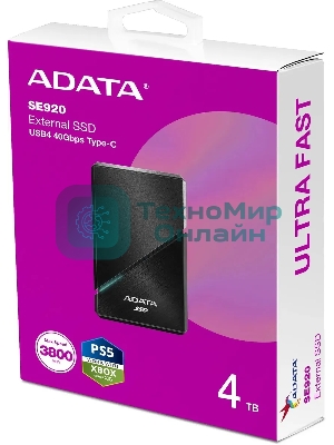 Внешний SSD ADATA SE920, 4TB, USB 4 Type-C, R/W 3800/3700, черный