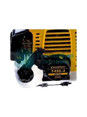 Триммер бензиновый Champion T433-2 переносной 2х тактный двигатель, 43 см³, 1.7 л.с. ширина скашивания: 40 см в комплекте: леска (3 мм), нож, плечевой ремень вес: 8.3 кг бак на 0.95 л прямая штанга уровень шума 102 дБ