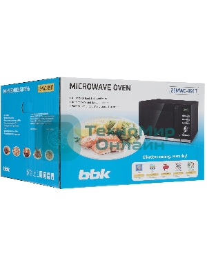 Микроволновая печь BBK 25MWC-991T/B черный/серебристый, 25 л, 900 Вт, переключатели - кнопки, поворотный механизм