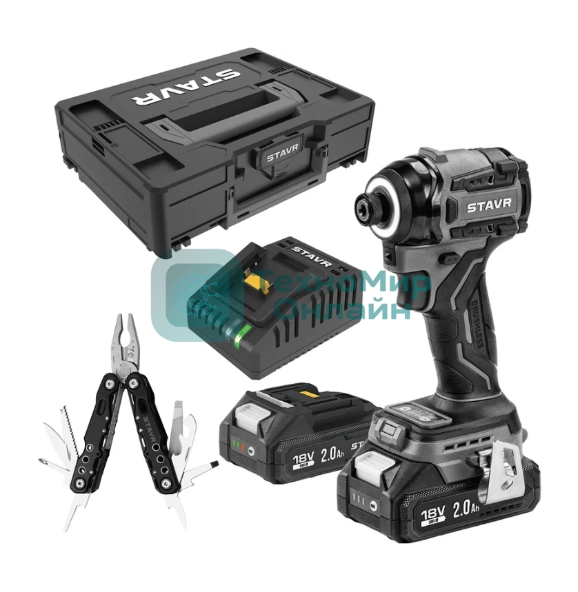 Дрель-шуруповерт СТАВР SID 18BL-200V-2K, 18 В, 2 Ач, 200 Нм, бесщеточный, ударный