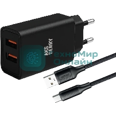 Сетевое зарядное устройство AKSBERRY (6900209230014) T38 2 USB 2.4A + кабель Type C, черный