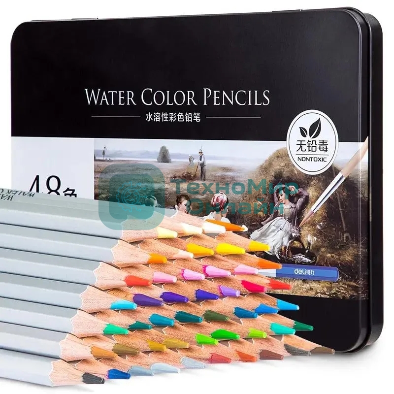 Карандаши цветные Deli Nuevo 6523, липа, 48 цветов, коробка металлическая