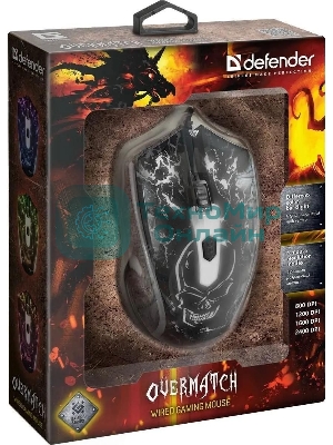 Мышь проводная Defender Overmatch GM-069 черный, 2400 dpi, USB, кнопки - 4