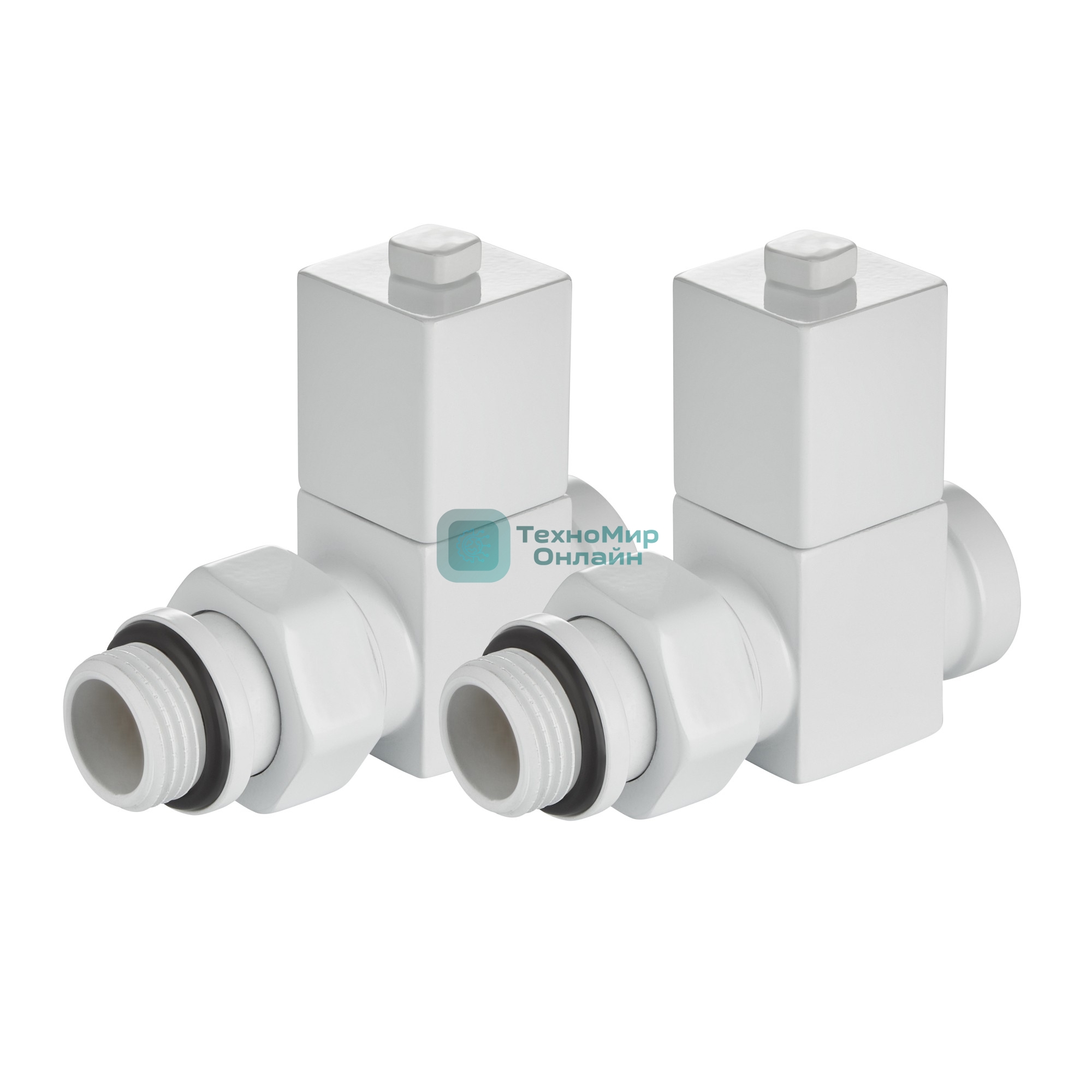 Набор дизайн-вентилей Royal Thermo CUBE, прямой (белый) 1/2
