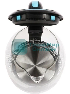 Чайник электрический Kitfort КТ-625-1 1.7л. 2200Вт черный/голубой (корпус: стекло)